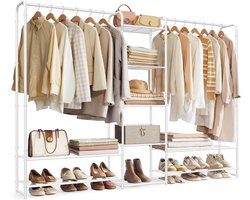 Furnstar Kledingrek - Open Garderobekast - Kledingstang - Garderobekast met Planken - Metalen - Garderobekast Vrijstaand - 29 x 183 x 158.4 cm - Matwit