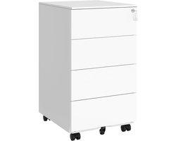FurnStar - Metalen Ladekast op Wielen - Mobiele Archiefkast - Afsluitbaar - 4 Laden met Inzet - Printtafel - Voorgemonteerd - Voor Kantoor & Thuis - 45 x 39 x 69 cm - Wolkenwit