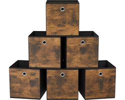FurnStar - Opbergdoos - 6-delige set - opbergdozen - vliesstof - vouwdoos - 33 x 33 x 33 cm - stoffen doos - voor kubusplank - organizer voor kleding - vintage bruin-zwart