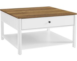Furnstar Salontafel 80x80x45 cm – Met 2 Grote Lades & Open Vak – Veel Opbergruimte – Maritieme Stijl – Walnootbruin/Wit