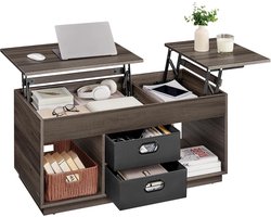 FurnStar – Salontafel – In Hoogte Verstelbaar – 2 laden & verborgen vakken – Moderne koffietafel – 50 x 100 x 48/62,3 cm – Asbruin