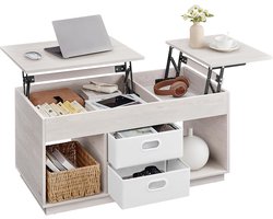 FurnStar – Salontafel – In hoogte verstelbaar – 2 laden & verborgen vakken – Moderne koffietafel – 50 x 100 x 48/62,3 cm – Havermoutbeige