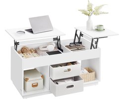FurnStar – Salontafel – In hoogte verstelbaar – 2 laden & verborgen vakken – Moderne koffietafel – 50 x 100 x 48/62,3 cm –Sneeuwwit