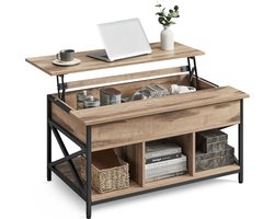 FurnStar - Salontafel - In Hoogte Verstelbare Woonkamertafel - Koffietafel - Open En Verborgen Opbergruimte - 60 X 100 X (48-62) Cm - Camel Bruin-Zwart