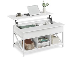 FurnStar - Salontafel - In Hoogte Verstelbare Woonkamertafel - Koffietafel - Open En Verborgen Opbergruimte - 60 X 100 X (48-62) Cm - Sneeuw Wit
