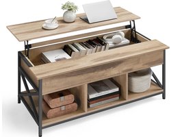 FurnStar - Salontafel - In Hoogte Verstelbare Woonkamertafel - Koffietafel - Open En Verborgen Opbergruimte - 60 X 120 X (48-62) Cm - Camelbruin-zwart