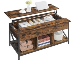 FurnStar - Salontafel - In Hoogte Verstelbare Woonkamertafel - Koffietafel - Open En Verborgen Opbergruimte - 60 X 120 X (48-62) Cm - Vintage Bruin-Zwart