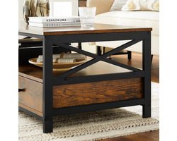 FurnStar Salontafel met 2 Laden en Opbergvak – 100 x 55 x 45 cm – Industrieel Design – Rustiek Bruin/Zwart
