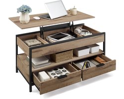 Furnstar Salontafel Met Lift Top – In Hoogte Verstelbaar – Met Lades En Verborgen Opbergruimte – Industriële Woonkamertafel – Camel Bruin Zwart