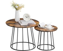 Furnstar Salontafel - Set van 2 - Ronde Bijzettafels - Modern Design - Stalen Frame - Vintage Bruin - Voor Woonkamer en Slaapkamer - LCT045K01