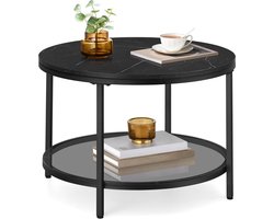 FurnStar – Salontafel – Woonkamertafel met glasplaat – Moderne banktafel met veel opbergruimte – Eenvoudige montage - 65 x 46 cm – Marmerzwart/Inktzwart –