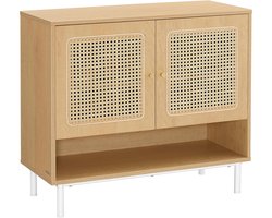 FurnStar Schoenenkast – 3 niveaus – Met deuren in rotan-look – Verstelbare plank – Stalen poten – Boho-stijl – Eikenbeige
