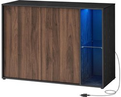 FurnStar - Sideboard -Supersnelle montage zonder gereedschap - Opbergkast met verlichting - TV-meubel - Glazen plank - 100 x 39 x 71 cm - Natuurlijk walnoot & ebbenhout zwart
