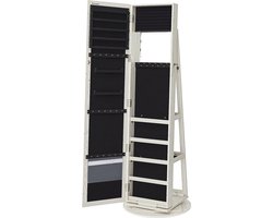 FurnStar - Sieradenkast - Spiegelkast 360° - Draaibaar Afsluitbaar 3-in-1 Sieradenopberger met spiegelplanken - Slot - 160 cm - Wit met grijze houtnerf