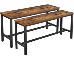 FurnStar Tafelbanken Set van 2 – Industriële Binnenbanken met Duurzaam Metalen Frame – 108 x 32,5 x 50 cm – Voor Keuken, Eetkamer of Woonkamer – Rustiek Bruin
