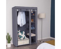 FurnStar – Vouwkast XL – Stoffen kledingkast – Met legplanken en kledingroede – 175 x 110 x 45 cm – Grijs