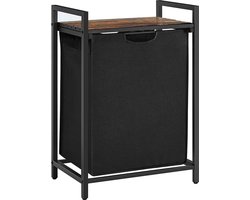 FurnStar - Wasmand - Was emmer Met Plank - Wasbox - Waszak Van Oxford Stof - Uitschuifbaar Verwijderbaar - Metalen Frame - 65 L - 50 x 33 x 72 cm - Vintage Bruin-Zwart - FSR101B01