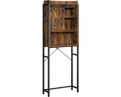 FurnStar - WC-Plank - Badkamerplank met Kast - Stalen Frame - Voor Wasmachine - Eenvoudige Montage - Industrieel Ontwerp - 64 x 24 x 171 cm - Vintage Bruin-Zwart