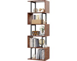 Furologee 6 Tier Bookshelf, Tall S Shaped Geometric Bookcase, Industrial Freestanding Display Shelf, Wooden and Metal Decorative Room Divider for Living Room, Bedroom, Home Office,