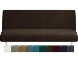 Futon Hoes van Fluweel voor Clic Clac Bank - Zonder Armleuningen - Hoge Elasticiteit - Anti-Slip Bankhoes met Elastische Onderkant - Donker Koffie - Meubelbescherming