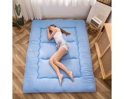 Futon Matras - Gequilt Japans Vloermatras - Extra Dik Opvouwbaar Slaapmatras - Ademend Logeermatras en Bedtopper - Geschikt als Vloerbed, Gastbed en Slaapbank - Dusty Blue - Single