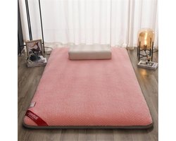 Futon Matras - Vloerbedekking Slaapmat - Ruimte Besparen - Oprolbare Topper - 4 cm dik - Roze