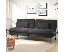 Futon Slaapbank 3-Zits – Uitklapbare Slaapbank / Sofa Sleeper – Verstelbare Rugleuning – Stoffen Bank – Geschikt als Hoekbank en Gastenbed - 174x102x42 cm - Donkergrijs/Zwart