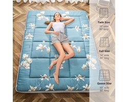 Futonmatras 90 x 190 cm – Dikke Japanse Tatami Vloermat, Opvouwbare Slaapmatras met Traagschuim & Polyester, Medium Stevig, Zwart Bloemen – Pauwhome