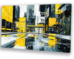 Futuristische stedelijke architectuur reflecties - Stad schilderij - Schilderijen canvas architectuur - Futuristisch - Design aan de muur - Woonkamer accessoires - canvas 70x50 cm