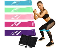 FX FFEXS Fitness Weerstandsbanden Set van 5 - Extra sterk tot 18kg - Resistance Band - Fitness Elastiek - Booty Band - Sport Elastiek Banden - Fitness Band - Mini Bands - Verschillende Weerstandsniveaus - Inclusief Draagzakje - Multi Color