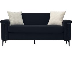 FX-P22EU-BK (SOFA 557-41) Scandinavische 2-zitsbank 174×72×82 cm – Fijne linnen stof, massief houten frame en stevige ijzeren poten, ideaal voor woonkamers