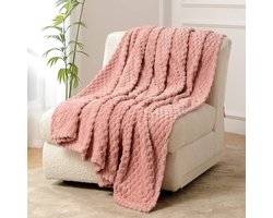 FY FIBER HOUSE Fleecedekens, extra zachte, donzige dekens, lichtgewicht, gezellige microvezel bankdeken/wollen deken voor kantoor, fauteuil en camping, 130x150cm, roze