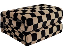 FY FIBER HOUSE Plaid Grid Print Deken voor Bed, Bank, Sofa, 60"x80" (152 x 203 cm), Zwartbruin