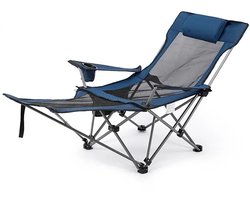 Fytura - Campingstoel – Draagbare & Opvouwbare Kampeerstoel met Voetensteun, Hoofdsteun en Opbergtas – Verstelbare Rugleuning – Lichtgewicht & Stevig – Outdoor & Strand - Blauw