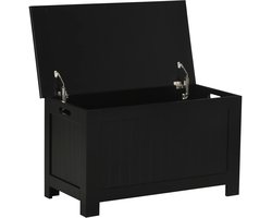 Fytura - Opbergkist met Deksel en Veiligheidsscharnier – MDF, Zwart – 81x40x46 cm – Ruim en Functioneel voor Speelgoed, Kleding en Kussens - Zwart