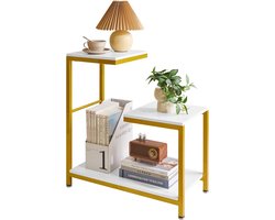 G-vormige Bijzettafel, Salontafel, Hoektafel voor op de Bank, voor Woonkamer, Bank, Slaapkamer, Balkon, met Bloemenstandaard, Wit