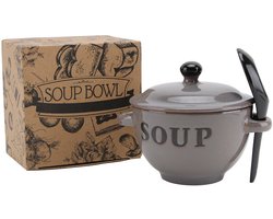GA635GREY - Grijze Soepkom met Lepel Set - Inclusief Cadeaubox - Landelijke Chic