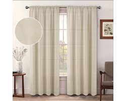 Gaas jacquard geruite gordijnen, Boho linnen gaasgordijnen die licht filteren voor deurramen, voor woonkamer interieur, beige, 135 x 220 cm