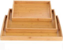 GABA Bamboe Dienbladen met Handvatten – Set van 3 Groot, Middel, Klein – Houten Dienbladen voor Koffie, Ontbijt, Thee en Meer