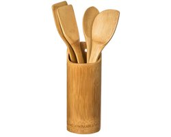 GABA Keukengerei Set met Standaard 6-Delig – Bamboe Keukenhulpset – Duurzaam, Hittebestendig & Stijlvol