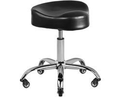 Gabbiano A450 Zwarte Kapperskruk – Verstelbare Professionele Kappersstoel Op Wielen – Comfortabele Salonkruk Met Eco-Leder