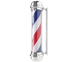 Gabbiano Barbershop Wandlamp – Grote Zilveren Barber Pole met LED Verlichting – Draaibare Kapperslamp voor aan de Wand
