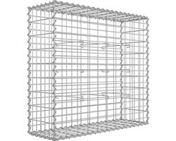 Gabion -mand, metalen gabionkooi met 5 x 10 cm gaas voor stenen, gegalvaniseerd, tuindecorwandwand, 100 x 90 x 30 cm, zilveren