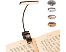 Gadgetplace Leeslampje voor Boeken - LED Leeslamp - Draaibaar & Dimbaar met 3 kleuren - Oplaadbaar Leeslampje met klem - Boeklamp - Voor in bed