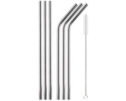 Gadgetpoint - Metalen/RVS Rietjes - Metal Straws - Cocktails - Drankjes - Milieuvriendelijk & Duurzaam - Set van 6 rietjes + schoonmaak borstel - Zilver