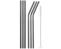 Gadgetpoint - Metalen/RVS Rietjes - Metal Straws - Cocktails - Drankjes - Milieuvriendelijk & Duurzaam - Set van 6 rietjes + schoonmaak borstel - Zwart