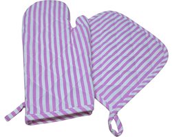 Gadgetpoint - Pannen lappen - Koken en Bakken - Ovenwanten - Hittebestendig Ovenhandschoen - Set van 2 - Roze met Wit