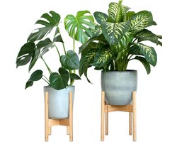 Gadgy Bamboe Plantenstandaard 2 st - Plantentafel - Plantentafeltje voor binnen - Plantenrek - Uitschuifbaar - Hout - Ø 20 tot 30 cm