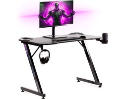 Gadgy Game Bureau Carbon - Gaming Bureau 110 CM Breed - Gaming Desk met Carbon Details - Gaming Tafel met Koptelefoonhouder, bekerhouder & kabeltunnel - Level Up Gamen met Gadgy - Zwart Carbon