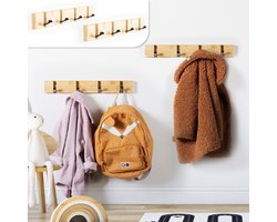 Gadgy Kapstok Hangend - Wandkapstok Hout Wand - Kinderkapstok met 8 Inklapbare Haken Zwart - Muur Kleerhanger Bamboe - Set van 2 - Max. 15kg draagkracht